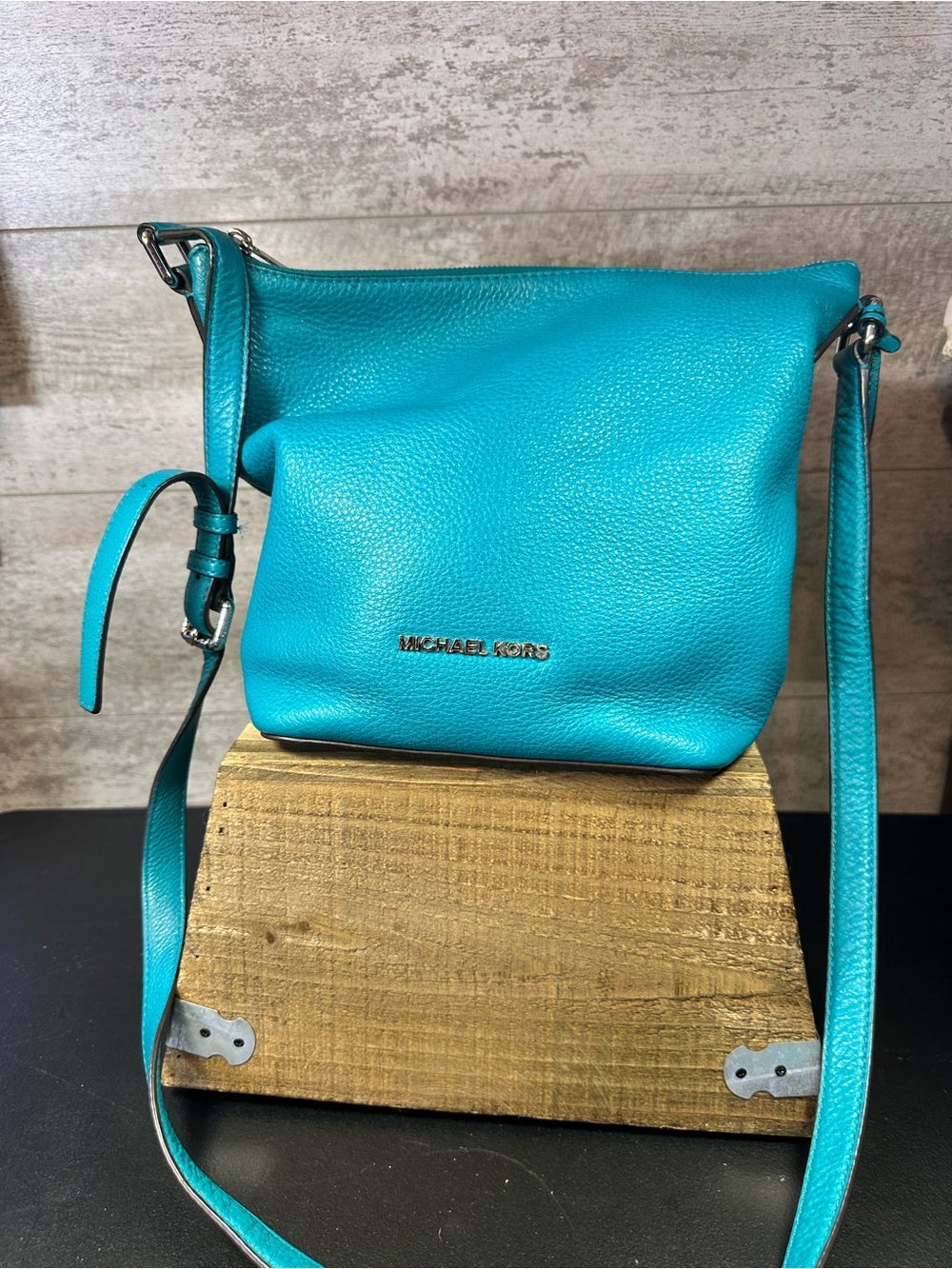 Michael Kors Turquoise Pebbled Leather Crossbody Bag